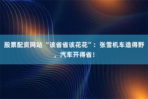 股票配资网站 “该省省该花花”：张雪机车造得野，汽车开得省！